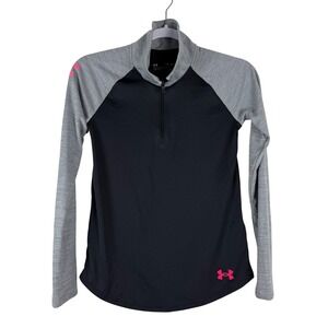 Girls Under Armour Tech Graphic 1/2 Zip Long Sleeve Shirt Size‎ YLG Large Black